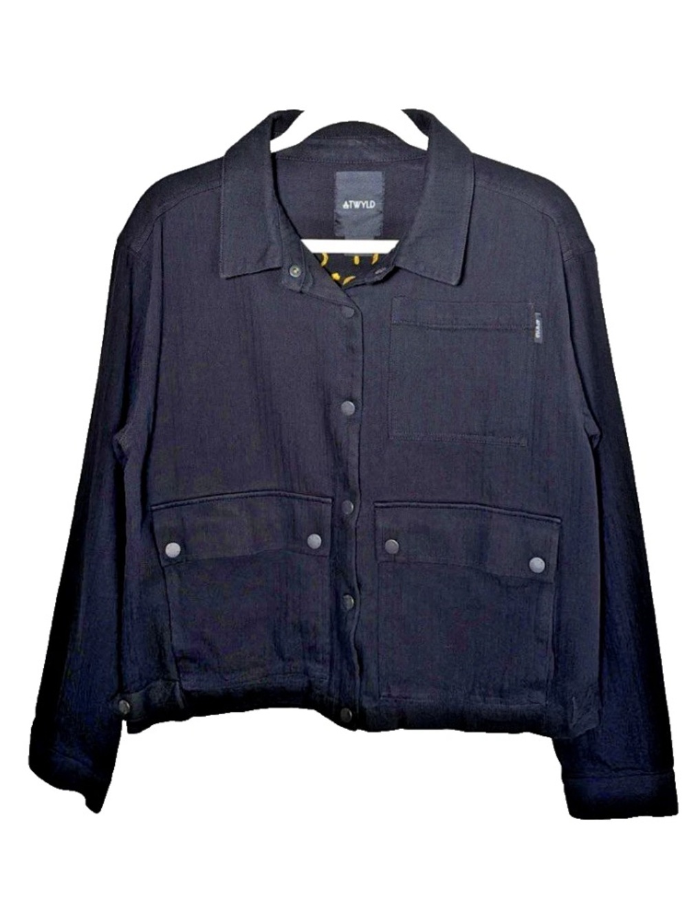 Atwyld Pursuit Garage Jacket Large Black Snap Button 100% Cotton Embroidered